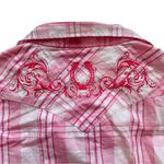 Pink Plaid Rancher Cowgirl Hardware White Long Sleeve Button Up Shirt Medium Photo 6