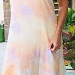 Boutique NWT  Peach‎ & Purple Tie Dye Slip Dress Medium Lacey Satin Slinky Midi Photo 0