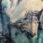 Women's Teal and White Blouse size‎ medium pleated 3/4 sleeve Blue Photo 2