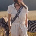 Anthropologie  Cloth & Stone Safari Linen Romper shorts utility elastic waist XL Photo 0