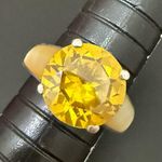 Vintage Sterling Silver 925 Citrine CZ Stone Mother Of Pearl Solitaire Ring Sz 7 Yellow Photo 1