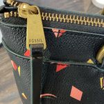 Fossil Black Tote with Pink, Red and Yellow Geometrical Designs Photo 3
