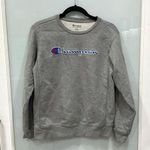 Champion  Women's Grey Logo Fleece Crew Neck Sweater Y2K Sz XL Photo 0