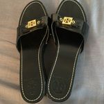 Tory Burch 9.5 Selma Designer black patent Leather W/ Gold wedge slide Photo 0
