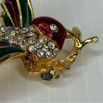 Source Unknown Vintage Bird on Branch Brooch Enamel Green Red Gold Tone Rhinestone Signed Photo 8