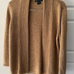 August Silk Metallic Open Front Cardigan M Evening Camel Gold Coastal Grandma Photo 0