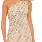 Mac Duggal 93739 Embellished Floral Detail One Shoulder Gown Nude Gold 10 $498 Photo 0