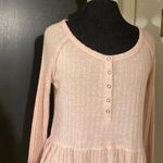 💜 Mossimo Ribbed Fleece Top Baby Pink w Henley Snap Buttons and Ruffle Peplum Size XS Photo 1