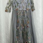 NWT Vicky and Lucas Mesh Embroidered Floral Midi Dress Grey Size Medium Multiple Photo 1