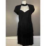Geary Roark Kamisato Dress Womens 12 Black Fringe Flapper Open Back Cocktail Photo 1