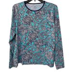 Lands' End L Floral Swim Shirt Rash Guard Long Sleeve Aqua Blue White Navy Size L Photo 0