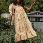 Girl and the Sun Yellow Orange St Topez Sleeveless Shift Tiered Midi Dress Sz S Photo 1