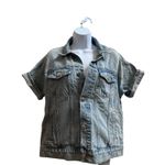 Current Elliot Rolled Short Sleeve Denim Trucker Jacket Oversized Size 0 USA Blue Photo 3