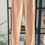 ZARA  Beige Camel Tan Faux Leather Slim Leg High Rise Pant Hem Slit Women’s Small Photo 2