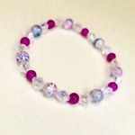 Handmade Cotton Candy pink & blue 8mm glass beaded bracelet 7-inch Photo 1