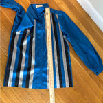 Vintage 1960S Thai Silk Blouse By Fair Lady Bangkok Blue Silver Stripe Medium Photo 10