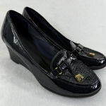 Lauren Ralph Lauren Black Patent Leather Wedge Loafers with Gold Accents 8 READ Photo 0