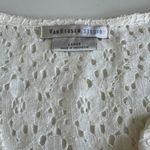 Van Heusen  Ivory Cream Eyelet Lace V Neck Button Down Short Sleeve Blouse Large Photo 4