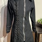 Alternative Ropa Gotico Industrial Dhampir Vintage y2k corset Rave Goth zip Fit Flare Flocking punk  hellraiser dracula trench long coat metallic rivets adjustable tie street wear imported Photo 0