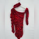 ALIETTE Red Velvet Cold Shoulder Ruched Bodycon‎ Gothic Punk Mini Dress 0 Red Photo 5