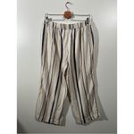 New Directions Striped Linen Pants Size Medium Cream and Gray Cropped Wide Leg Photo 3