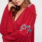 Free People  Te Amo Red Embroidered Babydoll Mini Dress Sz Large Photo 7
