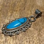 Sterling Silver Blue Turquoise Filigree Mexico 925  Pendant Photo 6