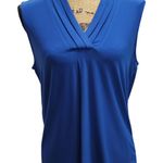 Anne Klein  Sleeveless V Neck Pleated Royal Blue Top Women's Size L Photo 0