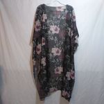 Hibluco Sheer Chiffon Black Floral Kimono Cardigan Long Swimwear Cover Up Sz 2XL Photo 8