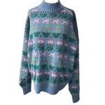 Pierre Cardin VINTAGE 80’s Blue and Green Bunny print Mock Neck Sweater Size XL Photo 1
