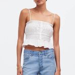 Madewell Smocked Button Front Top In Poplin Crop Spaghetti Strap White XL NWT Photo 0