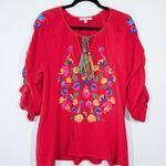 New See And Be Seen Red Embroidered Peasant Tassel Top Size Medium Photo 0