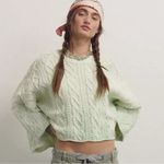 Free People  Washed Ashore Cable Knit Sweater in Candy Mint Combo XS NWT Photo 2