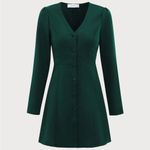 Rihoas The Green V Neck Button Shirt Mini Dress Photo 6