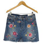 American Eagle Embroidered Floral Denim Jean Mini Skirt Button Fly NEW Womens 4 Photo 0
