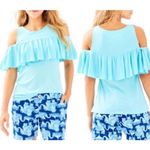Lilly Pulitzer  Lyra Cold Shoulder Ruffle Top‎ Seasalt Blue Women Size XS Photo 1