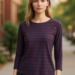 The North Face Plum Purple Striped Button Shoulder Pullover Top ~ Women's MEDIUM Photo 0