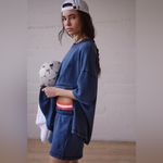 Free People NEW!  MOVEMENT Back Me Up MEDIUM Midnight Navy Blue Sweatshirt Relax Photo 5