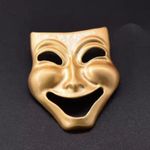 Vintage Gold Tone Comedy Mask Brooch – Theater Drama Costume Jewelry Pin Photo 0