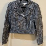 Diane Von Furstenberg  DVF Angie Nightfall Silver Metallic Moto Jacket Sz 2 snake Photo 0