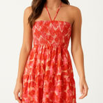 Cupshe  Red Floral Smocked Tiered Halter Midi Dress Vacation Resortwear Photo 0