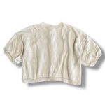 Free People Cream Cropped Boxy Cardigan L Rainbow Stitch Oversized Top Photo 4