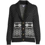 Lands’ End Women’s Wool Blend Cozy Lofty Jacquard Shawl Cardigan Sweater Black S Photo 2