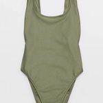 Aerie  Shine Rib Birthday Scoop Cheekiest One Piece Swimsuit in Olive Fun Photo 2