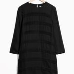 & Other Stories Pleated Frills 3/4 Sleeve Mini Shift Dress Black Size 2 Photo 1