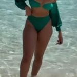 EgoSwim Off the Shoulder Puff Sleeve Swim Bikini Top Green XL Photo 12