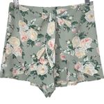 Privacy Please Women’s Size S Green Floral Print Tie Front High Waisted Shorts Photo 5