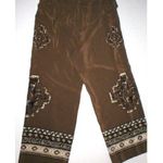 Womens Worth New York $498 4 USA Print Silk Pants Brown White Wide Ethnic Border Photo 0