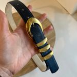 Amanda Smith Vintage 90s Blue Genuine Leather Golden Buckle Belt Size Large Photo 2