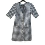Melonie Women's Blue White Gingham Tweed Button Country Club Preppy Mini Dress 6 Photo 2